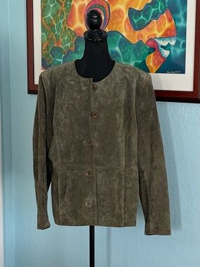 Vintage Coldwater Creek collarless suede leather jacket - Size XL